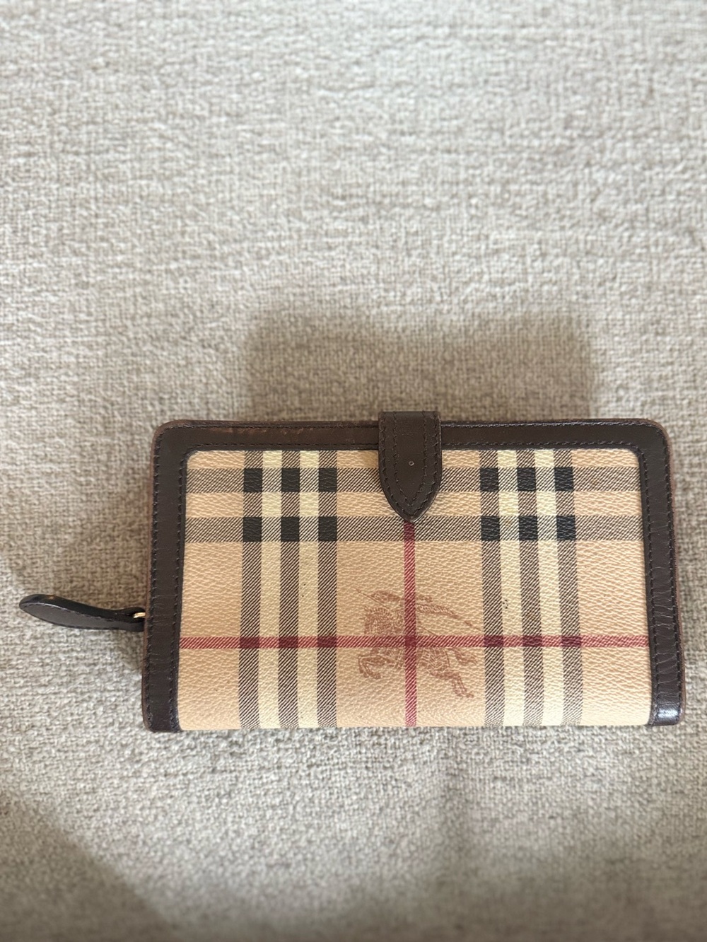 Burberry Plaid Continental Wallet in Beige and Brown Trim